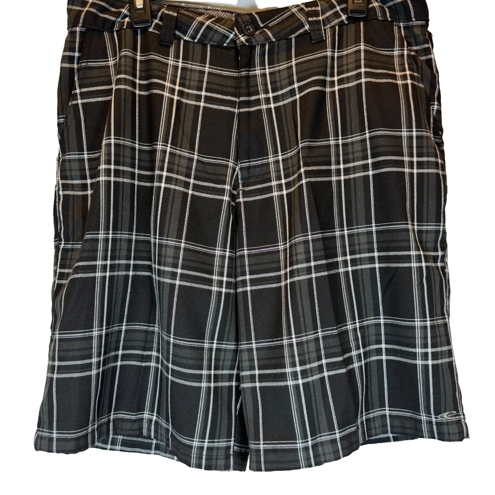O'Neill Men's Plaid Shorts Black 36x9 Flat Front Casual Skate Streetwear Logo - Picture 2 of 6